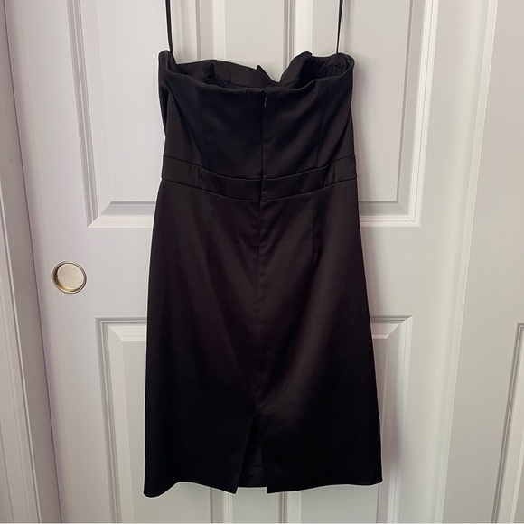 WHBM Satin Strapless Cocktail Dress Faux Wrap Front Black with Pink Pleating - Picture 9 of 16